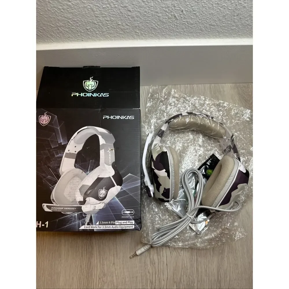 Phoinkas H-1 Gaming Headset Grey Camo Adjustable Lightweight 3.5 mm Ps4/Xbox1/PC